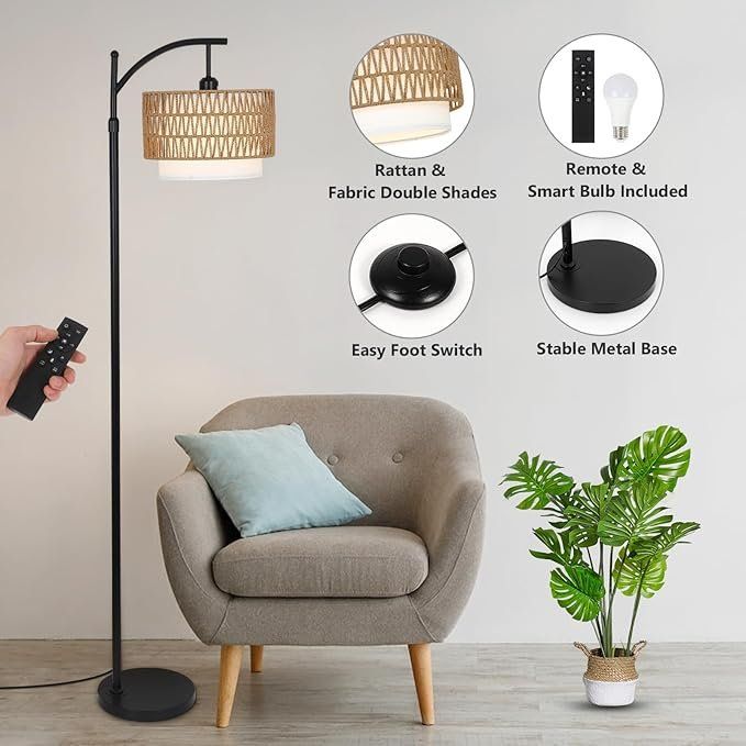 Lampade: Stehlampe Rattan Standleuchte Dimmbar Boho App-Steuerung – Nuovo e nell'imballaggio originale da Dörflingen venduto da Nixhub 3