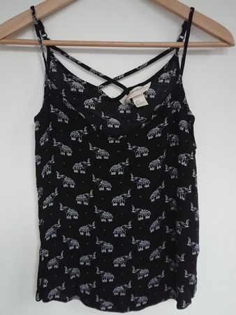 Damen Top H&M Gr. 36 S Schwarz Weiss Elefanten 100% Viscose