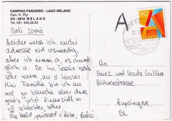 Ansichtskarten: Melano - 4 Bild AK Camping Paradiso – Gebraucht aus Binningen von Mountainrider 1