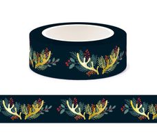 Weihnachts- Washi Tape Hirschgeweih in Gold mit Stechpalmen