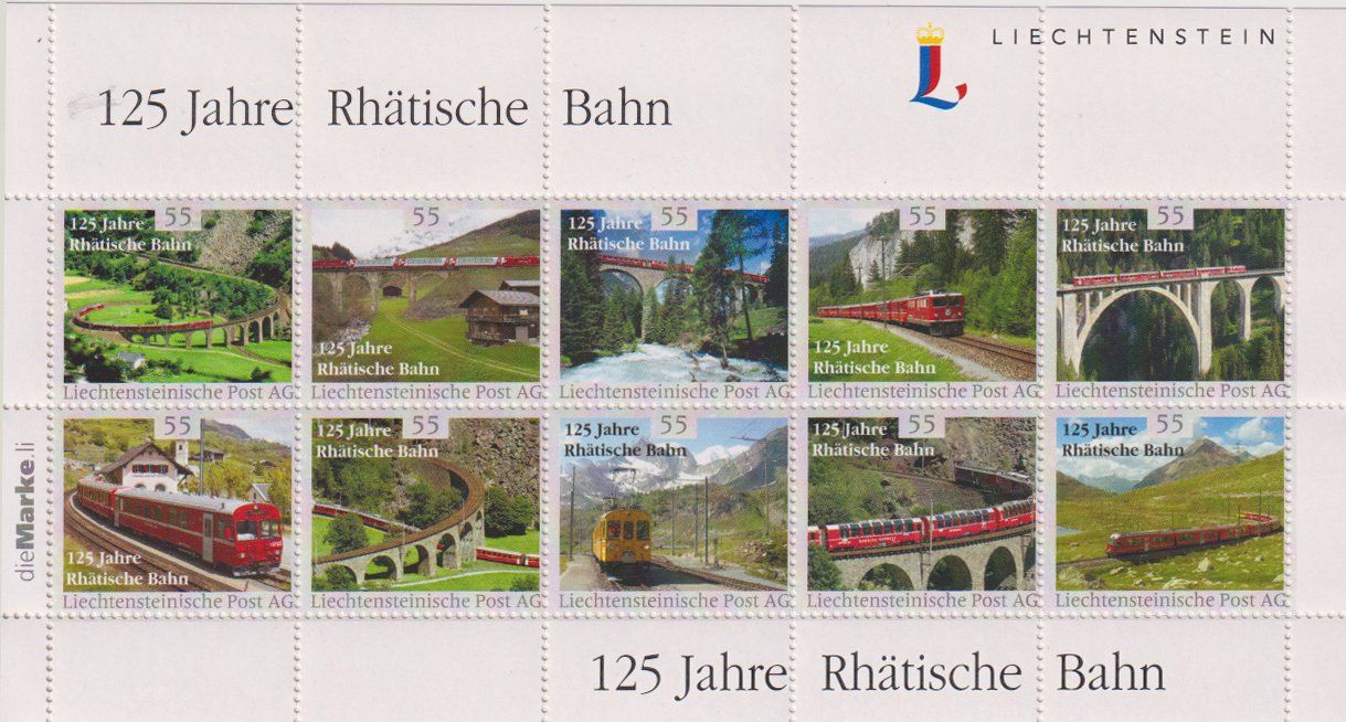 Alle Briefmarken: Liechtenstein: Kleinbogen 125 Jahre Rhätische Post – Gebraucht aus Eschlikon TG von PhilCon