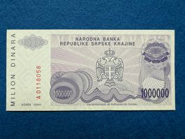 Knin 1994 - Republika Srpska Krajina - 1000000 Dinara UNC