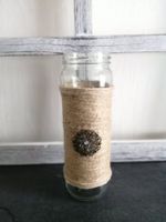 Jute Glas Vase mit Ornament Hand Made