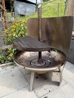 Feuerschale mit Grill Edelstahl mit Windschutz & Abdeckung
