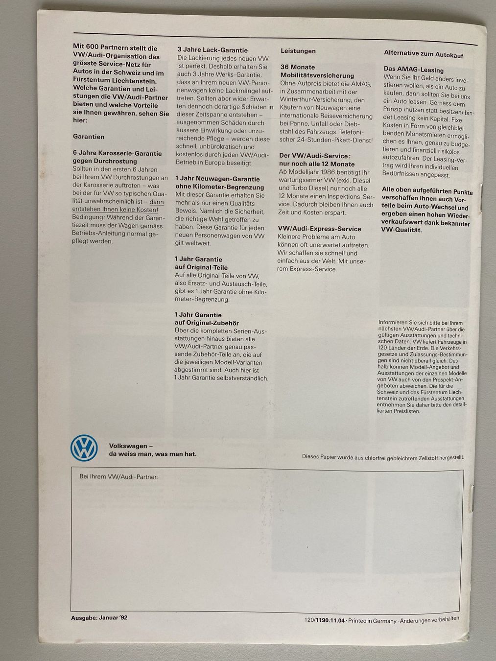 Zeitschriften & Magazine: Der Passat Magazin (01.1992) – Gebraucht aus Alpnach-Dorf von Hess-Automobile 3