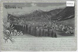 Gruss aus Davos - Mondschein-Litho