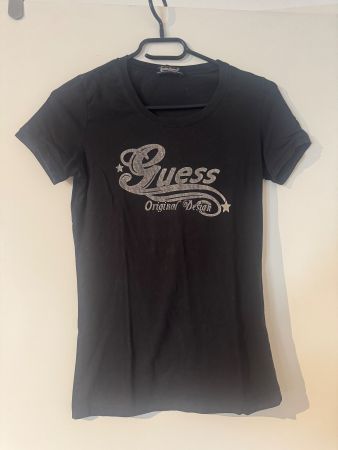 🖤 GUESS T-Shirt mit Glitzer-Print – Grösse M