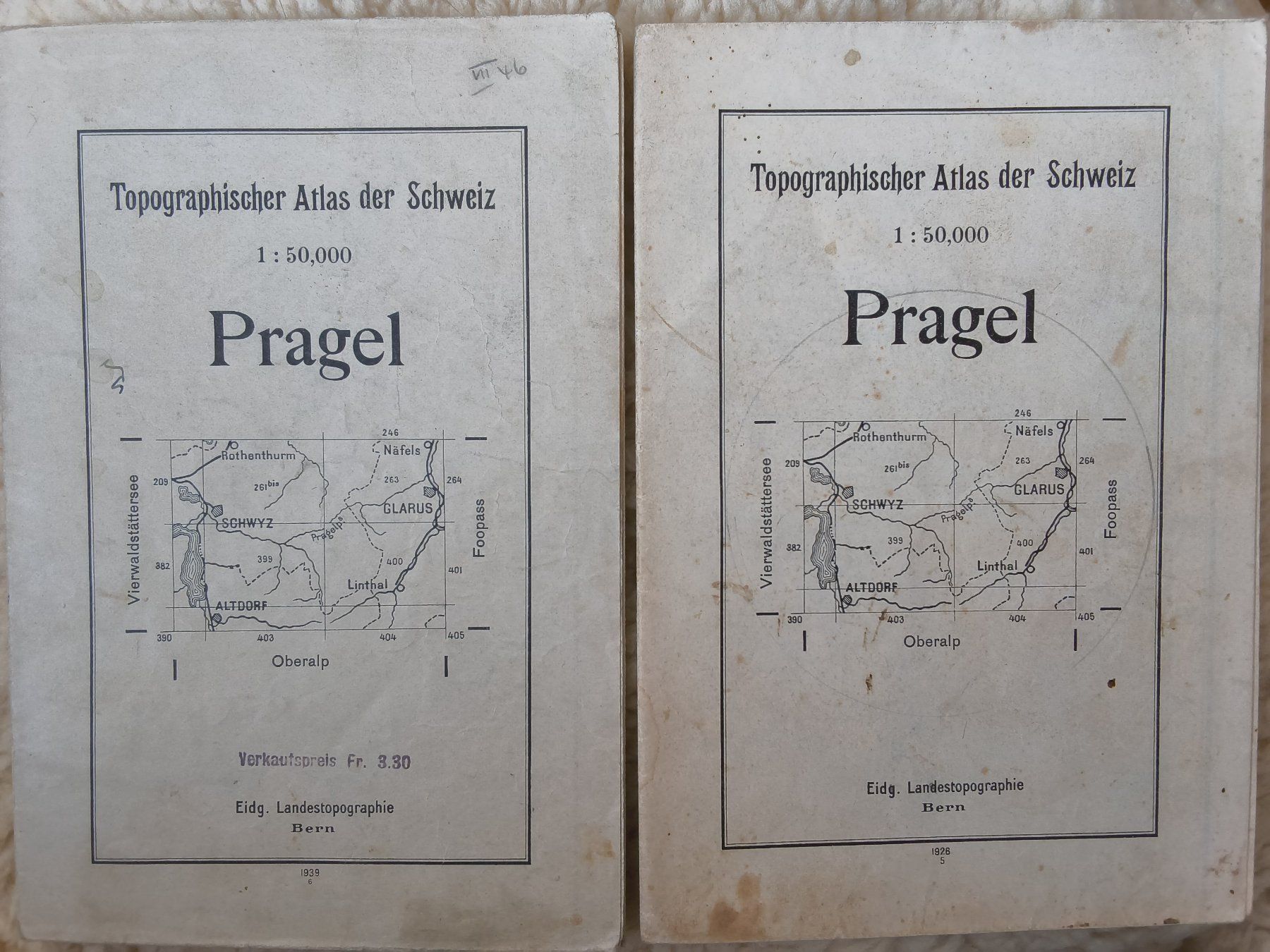Cartine & Atlanti: 2er set Landkarten Pragel 1926 + 1939 – Usato da Hallau venduto da histoiremerveilleuse