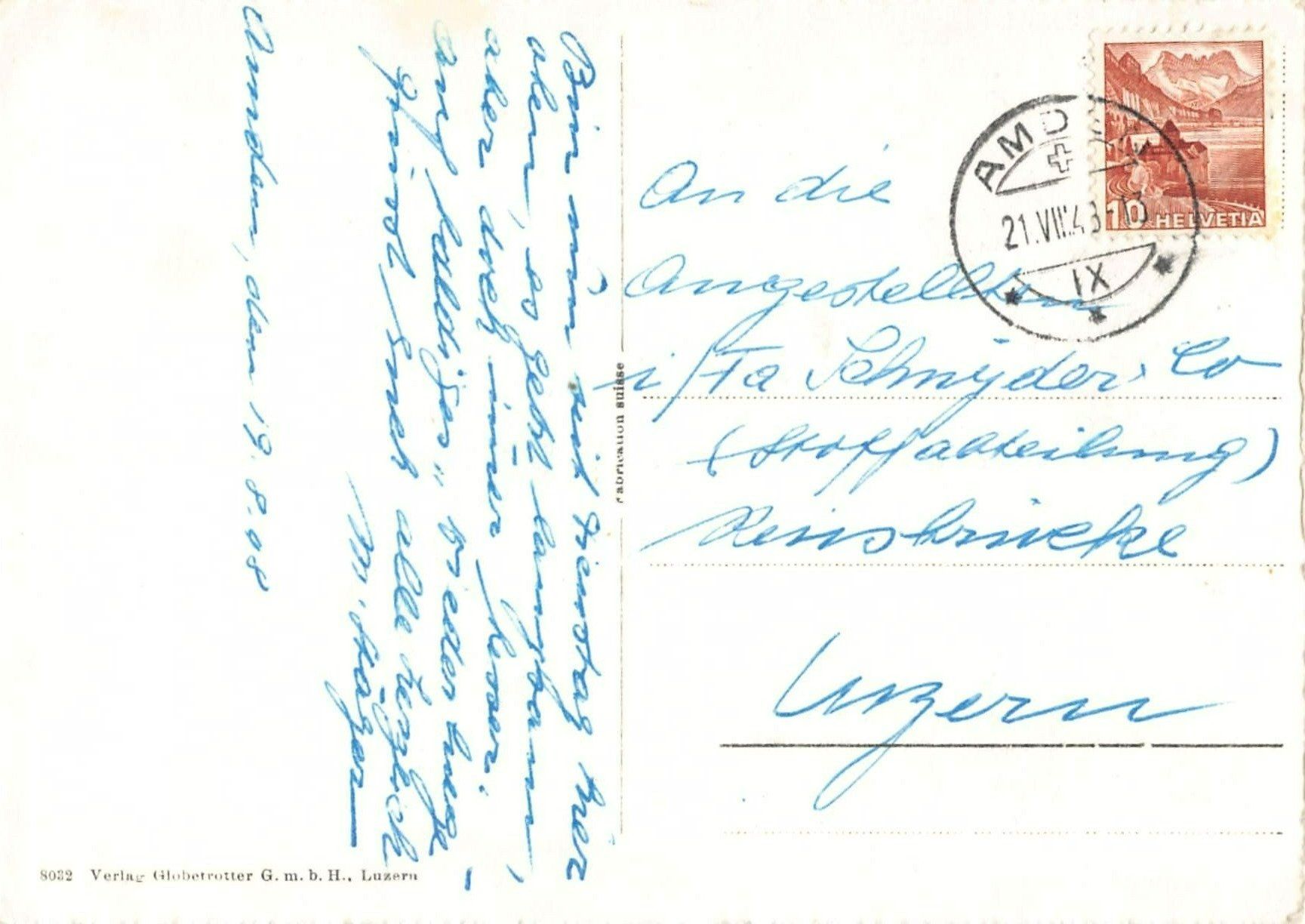 Cartoline postali: Gruss aus AMDEN mit Leistkamm - 1943 – Usato da Lufingen venduto da TopAnsichtskarten 1