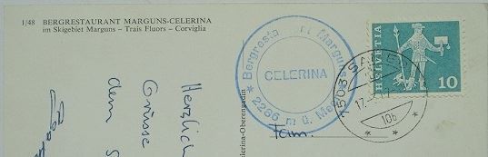 Cartoline postali: Restaurant Marguns CELERINA Skilift – Usato da Jona venduto da philajona 1