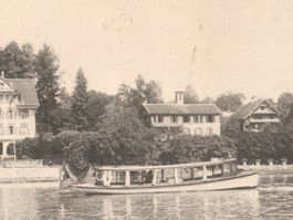 WEGGIS: Pension HERTENSTEIN mit Motorboot des Hotels 1903
