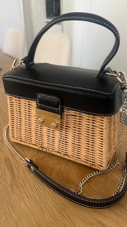 ZARA Cute Rattan/Basket Box Bag, Gold Clasp & Chain Handle