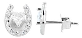 "Felina" 925 Echt Silber Ohrstecker Hufeisen/ Herz Zirkonia