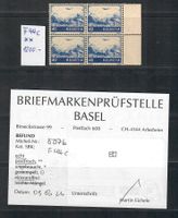 1948:  Flugpost 4er Block  F 44c reinblau rosa mit Befund **