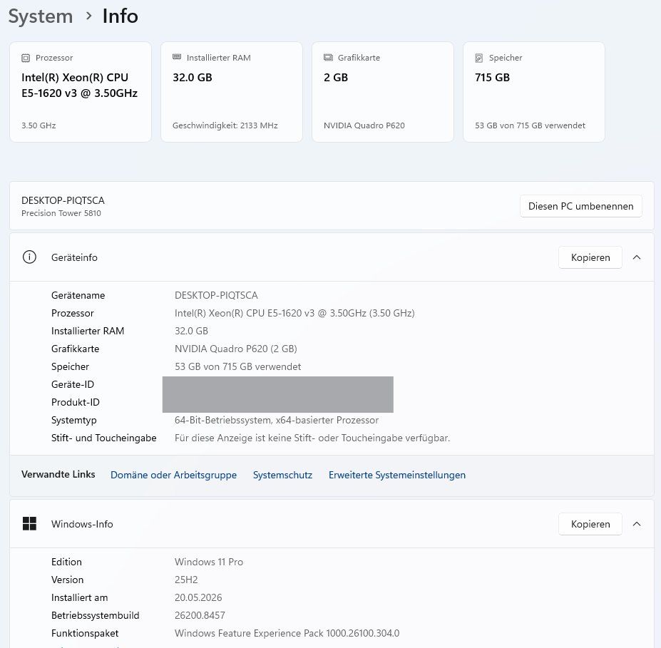 Dell PCs: Dell Precision 5810 | 32GB ECC | Win 11 Pro | Samsung 860PRO – Gebraucht aus Langenthal von Bug13 5