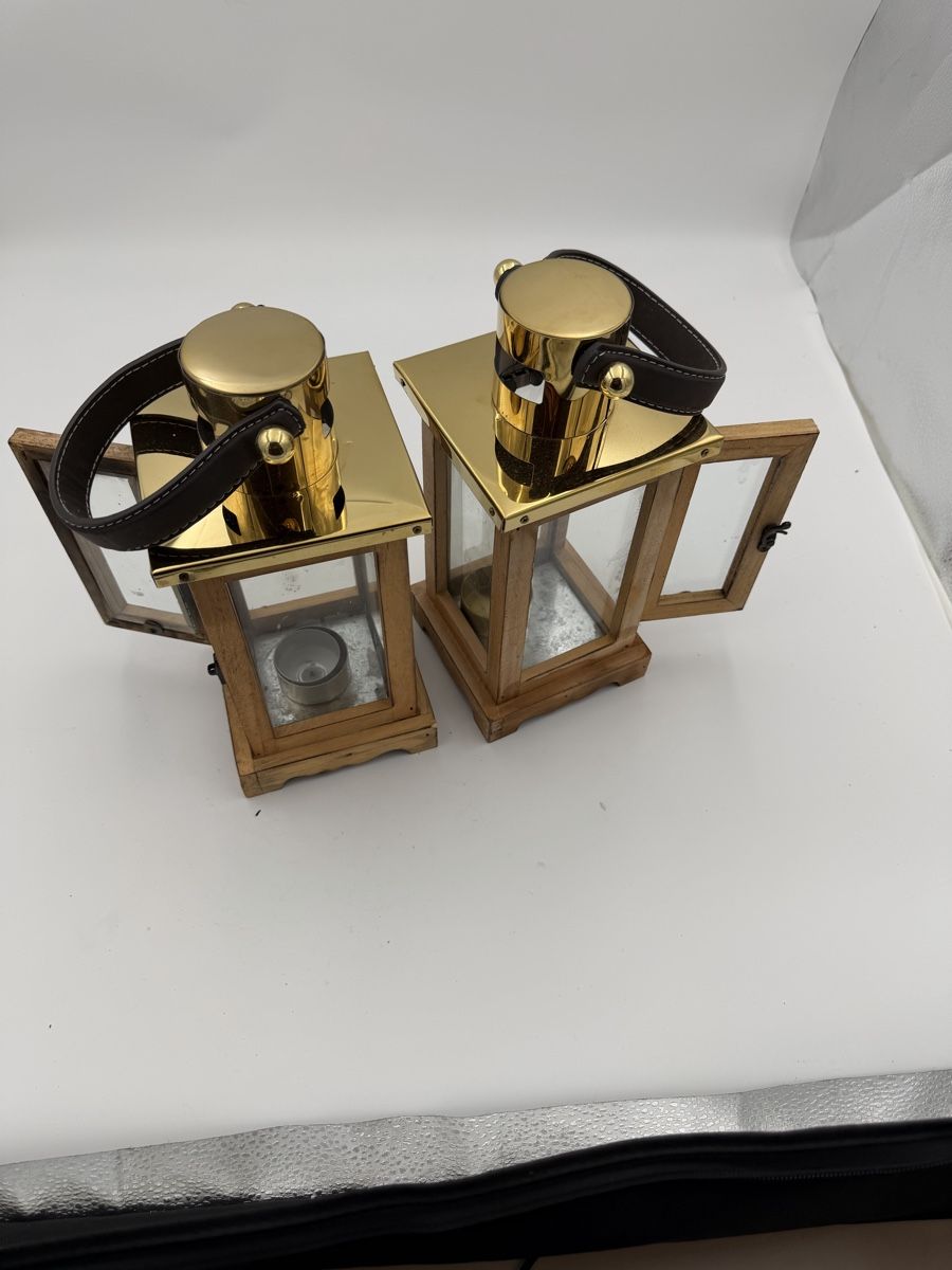 Lanterne: 2 Windlichter Holz Messing mit Ledergriff gebraucht – Usato da Rotkreuz venduto da GoldHeinz 5
