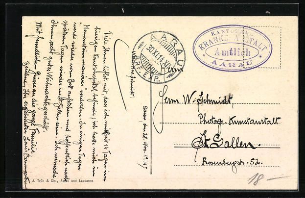 Cartoline postali: Aarau, Aargauische kantonale Kranken-Ans – Usato da Berlin venduto da bartko-reher 1
