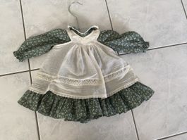 PuppenKleid mit Schürze Blumenmuster grün weiss