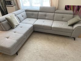 Ecksofa Stoff grau mit Bettfunktion und Stauraum