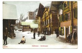 Adelboden (BE) Dorfstrasse im Winter - Schlitteln - um 1910
