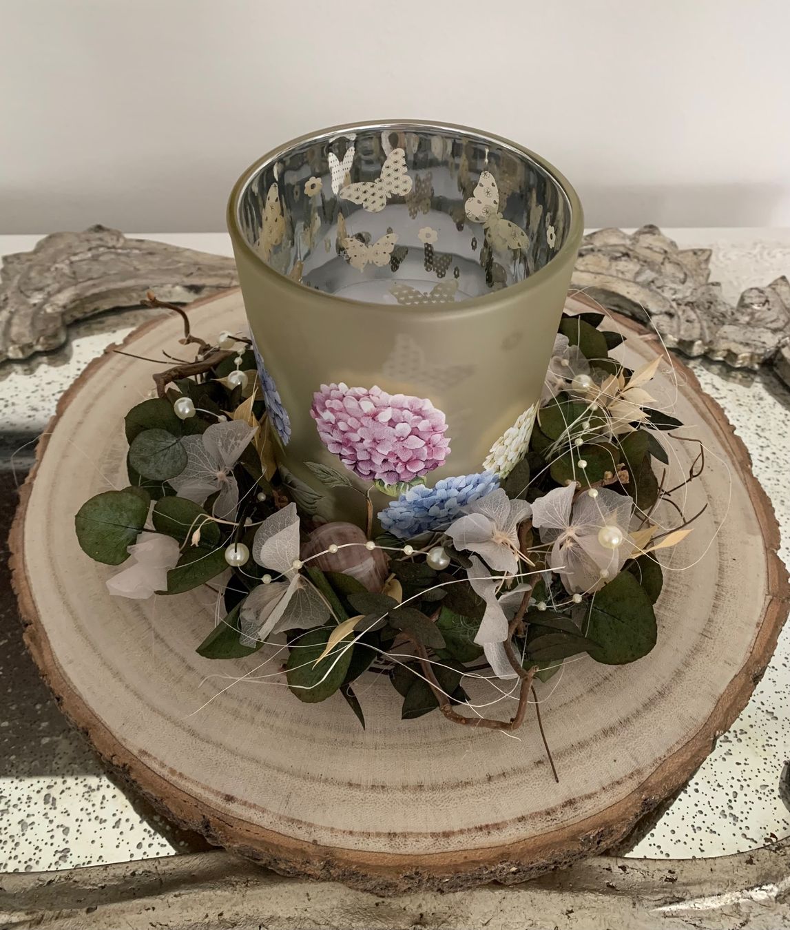 Tutte le decorazioni: Windlicht mit Hortensien/Arrangement – Nuovo e nell'imballaggio originale da Diepoldsau venduto da Luxusdeko