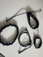 Armbänder Set 4 Stück Schwarz Leder geflochten Neu