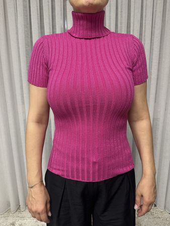 Guess Rollkragenpullover kurzarm pink glitzerig