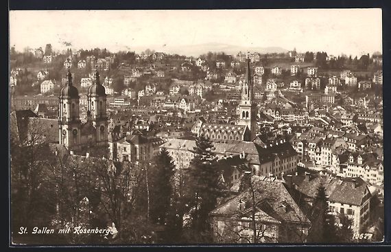 Cartoline postali: St. Gallen, Totalansicht mit Rosenberg a – Usato da Berlin venduto da bartko-reher