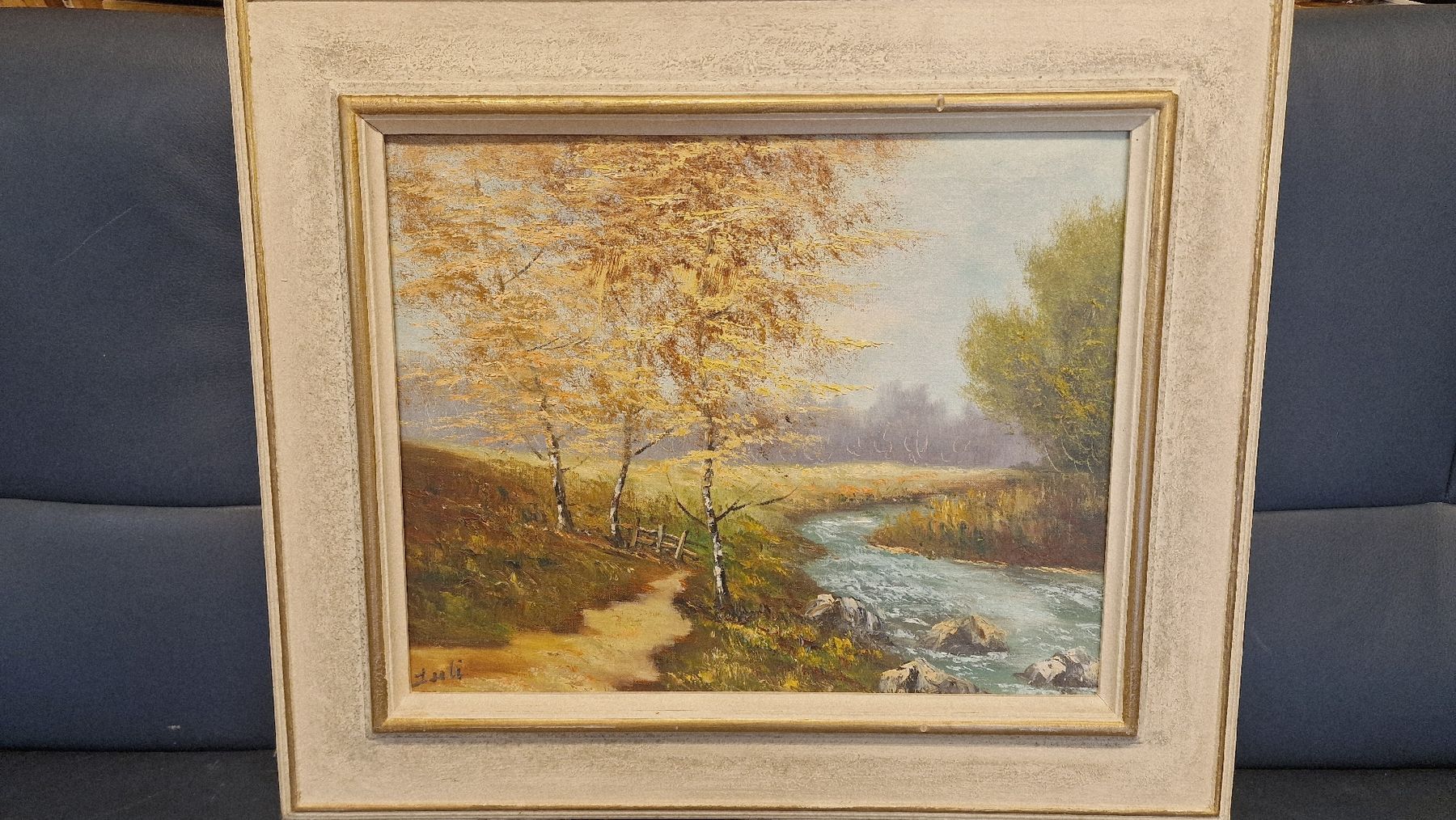 Tableaux: Gemälde, Flusslandschaft im Herbst, signiert – D'occasion à BERN par Intarsia 1
