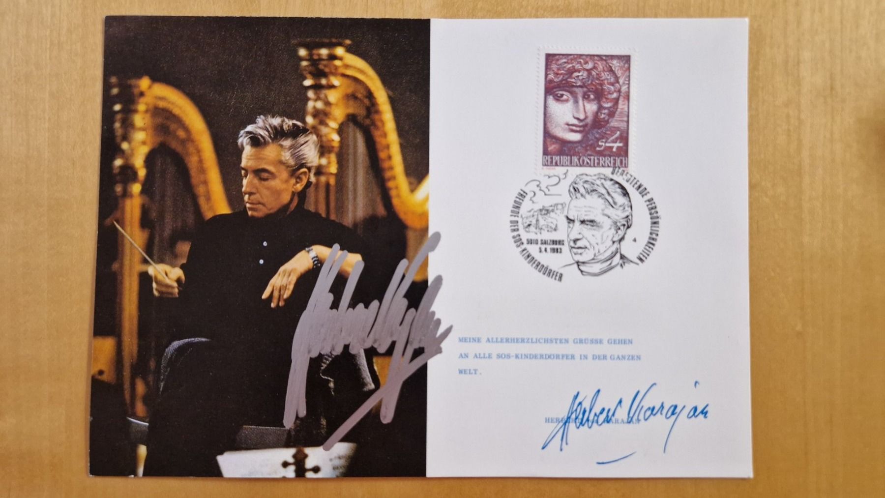Autografi: Herbert von Karajan, Original Autogramm m.gestempelter Marke – Usato da Salmsach venduto da aacs65