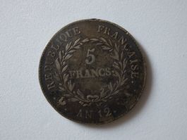 Silbermünze Taler 5 Francs Napoleon AN12 1803/04 Tirdier