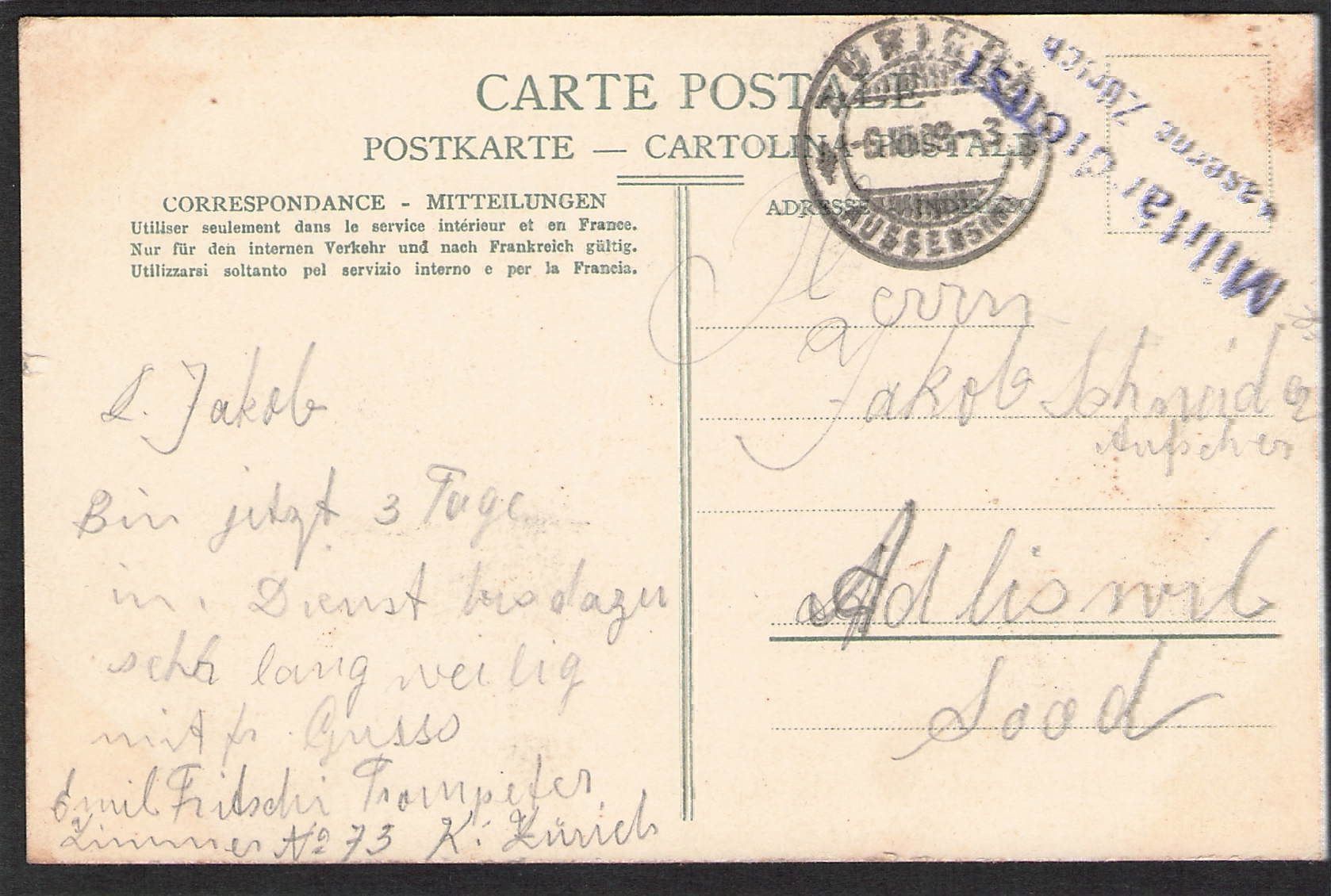 Cartoline postali: AK- Zürich Landesmuseum , 1908 – Usato da Reichenburg venduto da Pipo-67 1