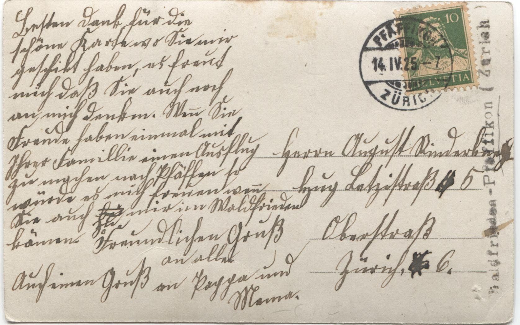Ansichtskarten: PFAEFFIKON ZH 1925 Waldfrieden – Gebraucht aus Wil SG von Clanx 1