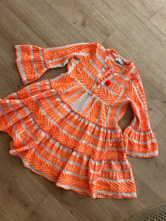 Devotion Kleid orange weiss bestickt mit Volants Grösse XS