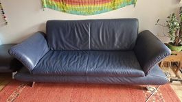 Echtleder-Sofa 3-Sitzer inkl. Hocker  dunkelblau