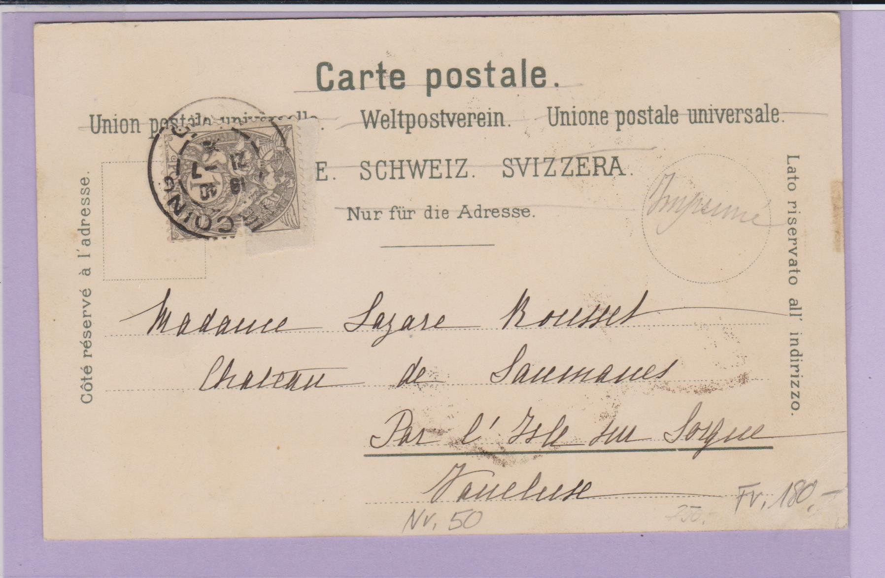 Cartoline postali: Dürnten   -   Litho - Ansichtskarte von 1900 – Usato da Vitznau venduto da Ropaku 1
