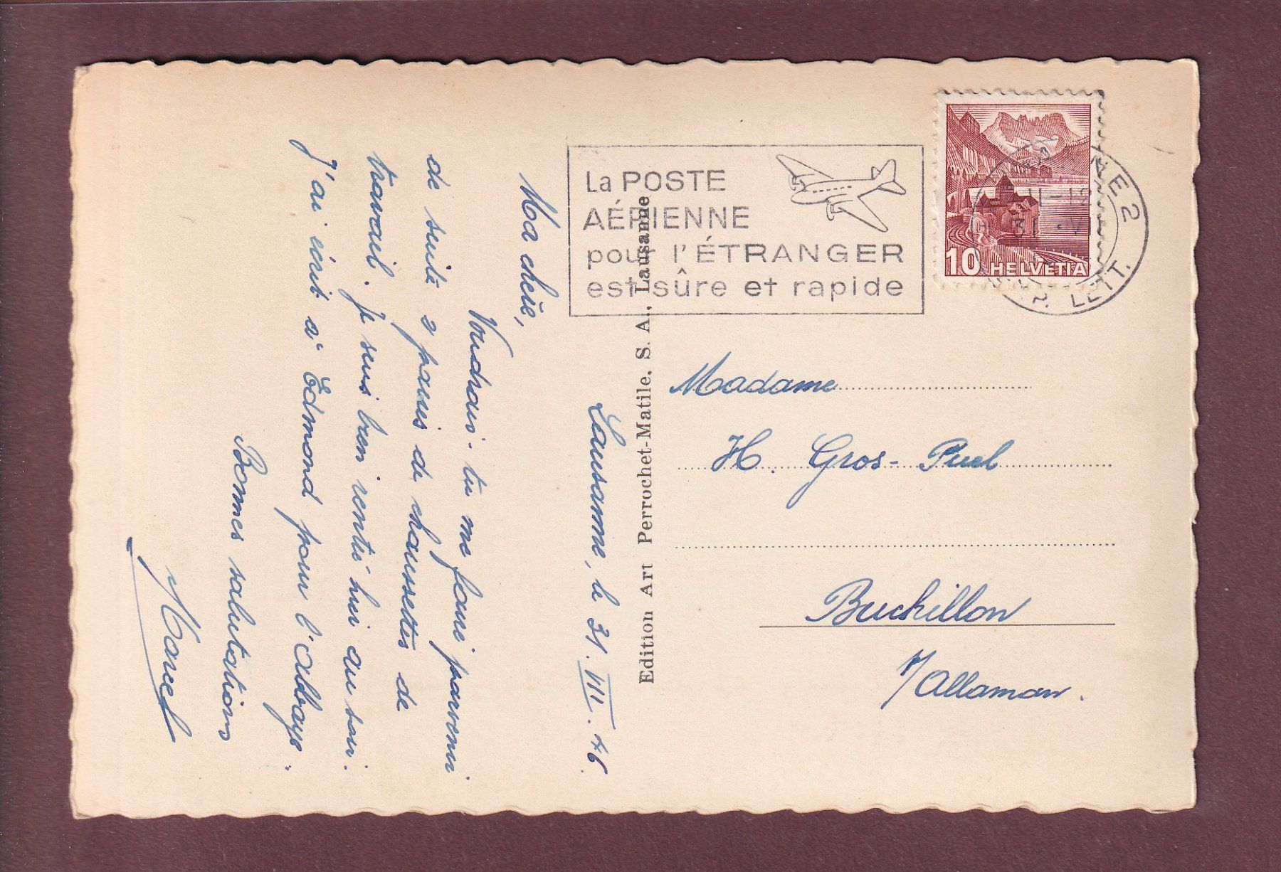 Cartoline postali: LAUSANNE - Montbenon - 1946 – Usato da Pully venduto da nicecards 1