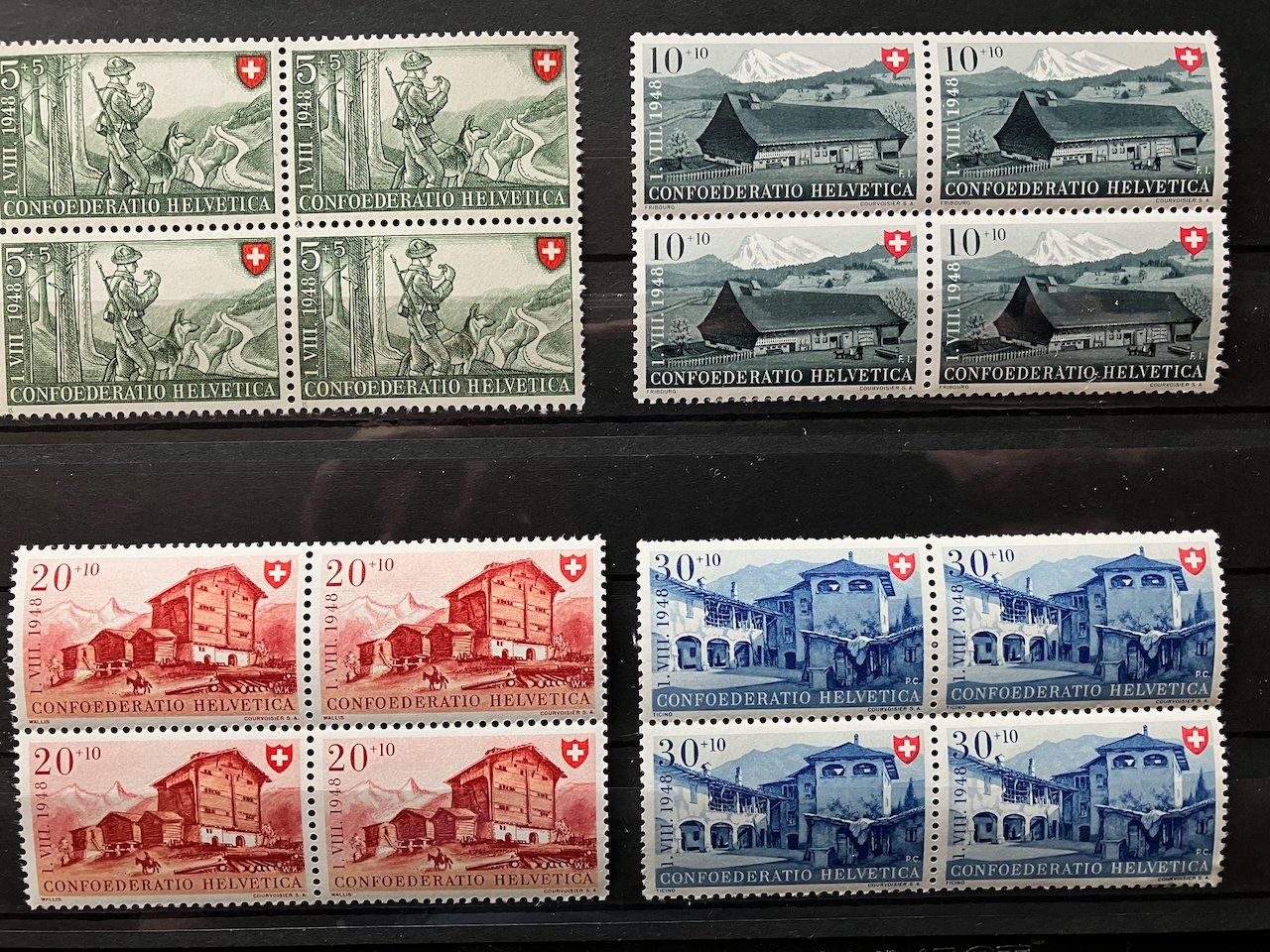 Alle Briefmarken: Pro Patria 1947-49 Viererblöcke postfrisch – Gebraucht aus Nesslau von zueri6 3