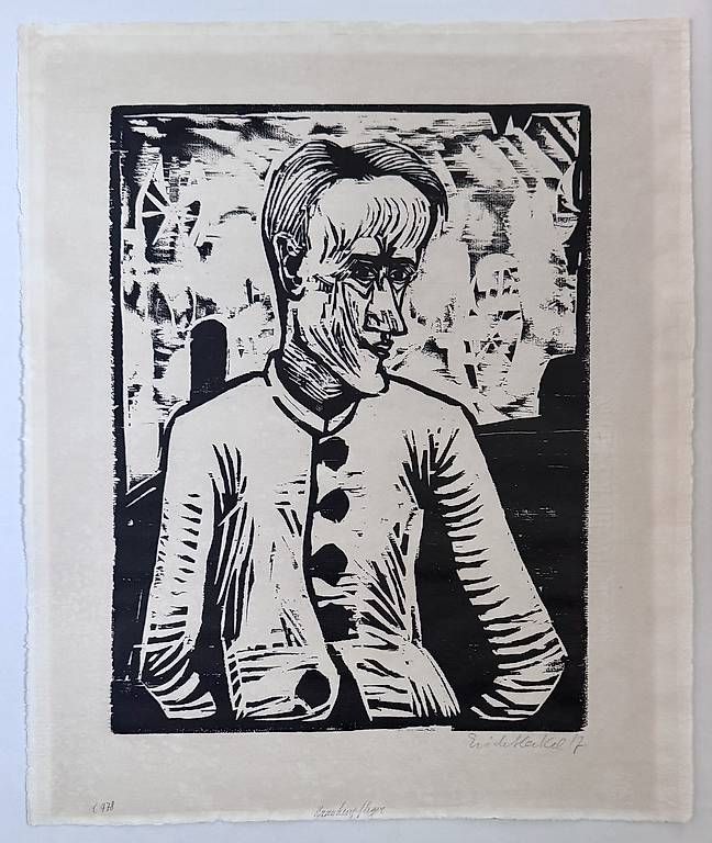 Xilografie: ERICH HECKEL - Holzschnitt "Der Narr", 1917 – Usato da Basel venduto da accidental