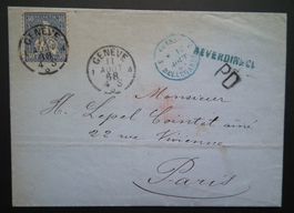 1868 Faltbrief Geneve nach Paris Sonderstempel Bellegarde