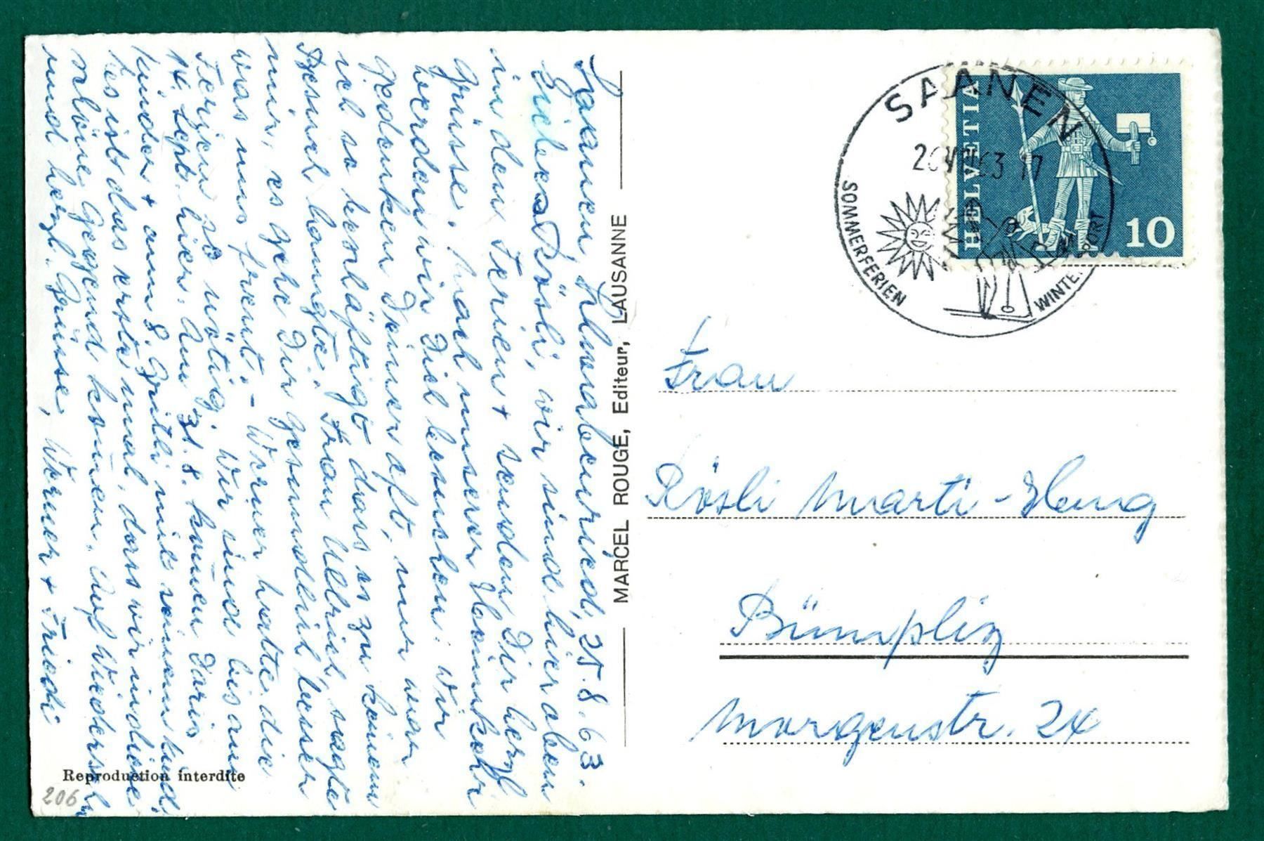 Cartoline postali: Saanen, Kirche, 1963, gelaufen – Usato da Sargans venduto da Hausi1951 1