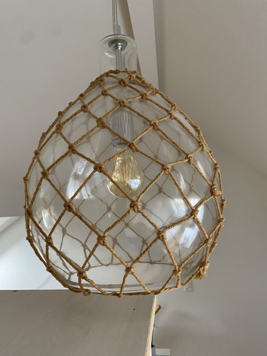 Lampade: Wunderschöne Hängelampe aus Glas mit Jute – Usato da Zürich venduto da pas_j2jx