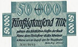 Herne 50000 Mark Serie L 25.10.1923 VZ+-VZ++