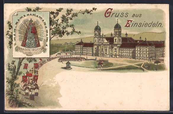 Cartes postales: Litho Einsiedeln, Kloster mit Prozession – D'occasion à Berlin par bartko-reher
