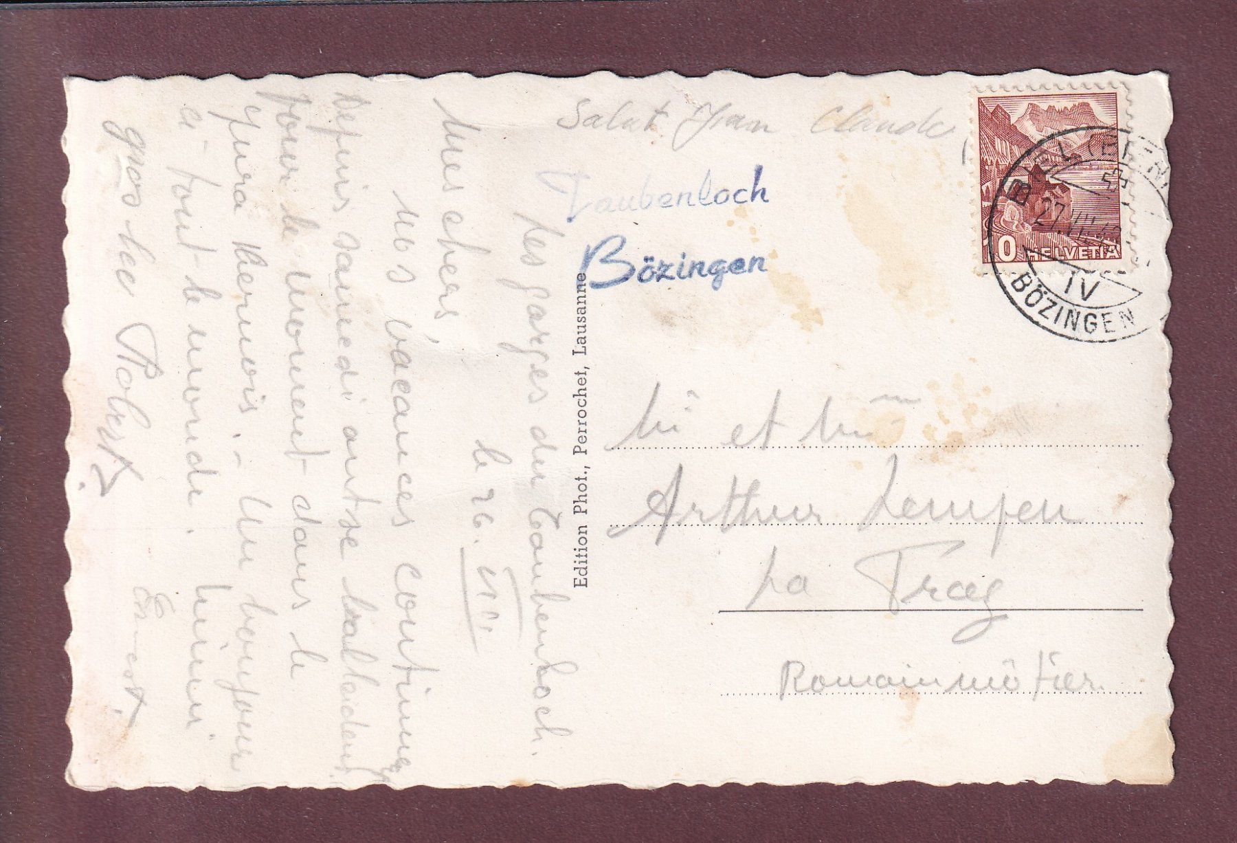 Ansichtskarten: BIEL - Taubenloch - 1948 – Gebraucht aus Pully von nicecards 1
