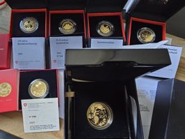 LOT RARE SCHWEIZER GOLDMÜNZEN 100FR2025 3STK50FR 2STK25FR