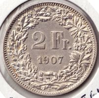 TOP 2 FRANKEN 1907 SELTEN SILBER TOP ZUSTAND !!!!!!!!!!!!!!!