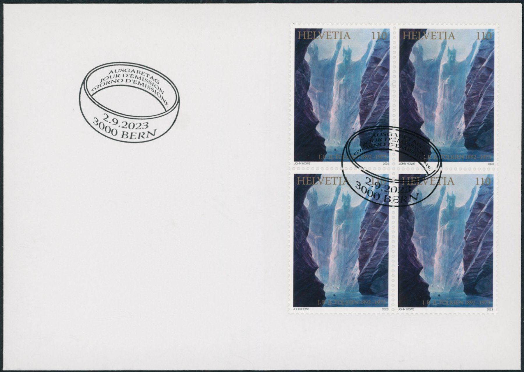 Tutti i francobolli: 2023 - Tolkien - Viererblock - Ersttagsbrief FDC ET – Usato da Schindellegi venduto da leecollect