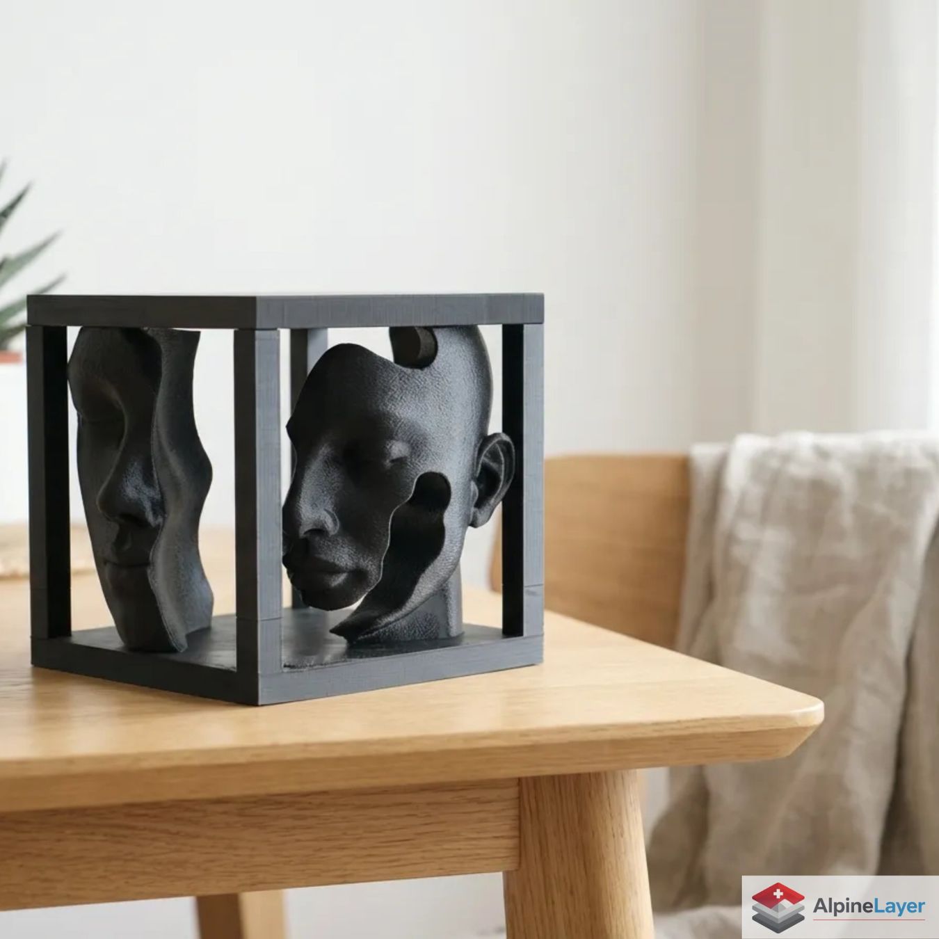 Sculptures & Statues: Abstract Dual-Face Bust in Geometric Frame - 3D Printed – Neuf (Voir description) à Losone par AlpineLayer