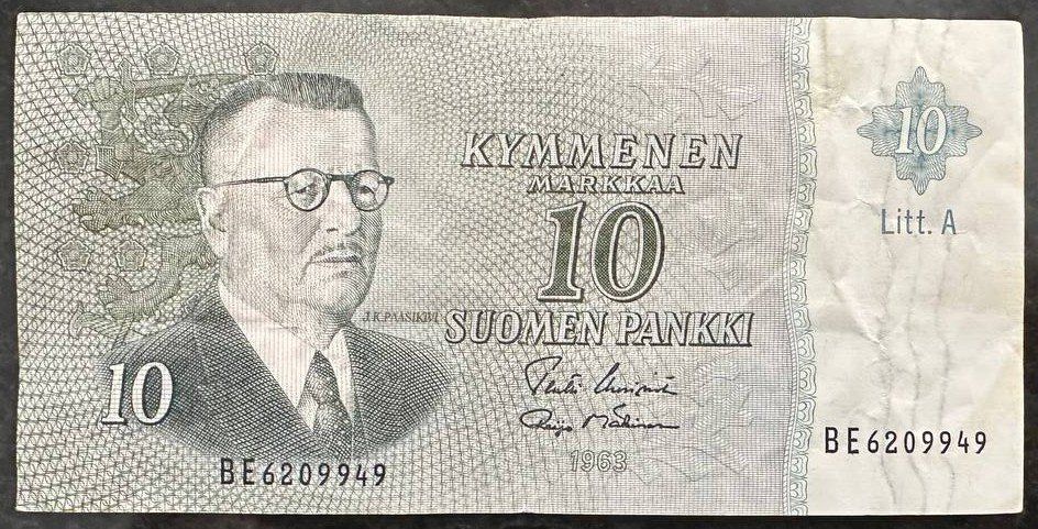 Banconote: Finnische 10 Markkaa Banknote von 1963 – Usato da Beringen venduto da Mantafisch1